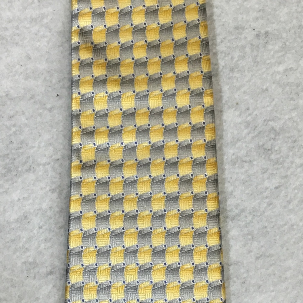 Via Europa Silk Yellow and Silver Woven Check Tie - Men's Formal Accessory